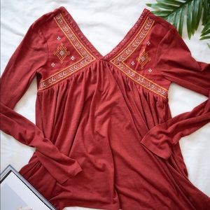 Boho Style Aztec Embroidered Top
